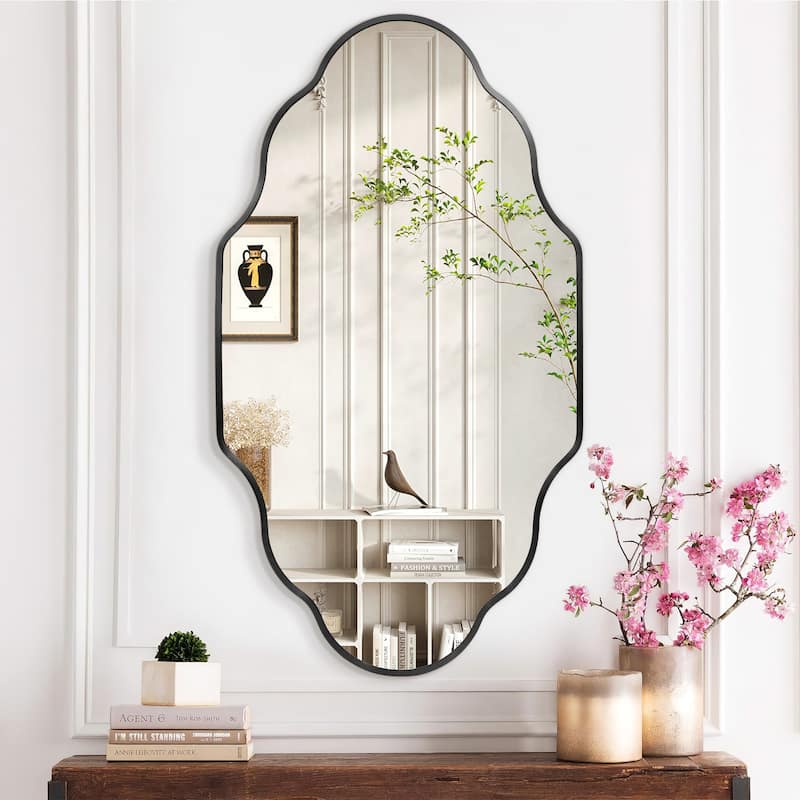 Scalloped Aluminum Alloy Framed Irregular Wall Mirror - 26x46 - Black