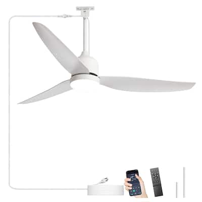 Outdoor Ceiling Fan with Light: 42-52 Inch Hanging - Plug in Waterproof Fans for Patio - Dimmable Remote App Control Black