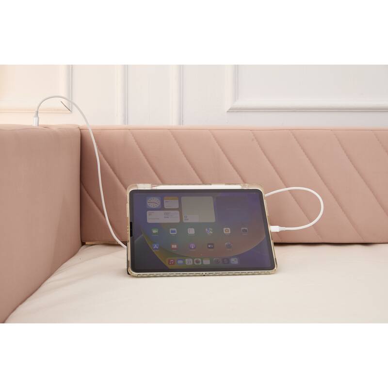 Twin Size Velvet Daybed with Trundle, USB Charging Port & Side Pockets, Modern Upholstered Sofa Bed with V-Pattern Backrest
