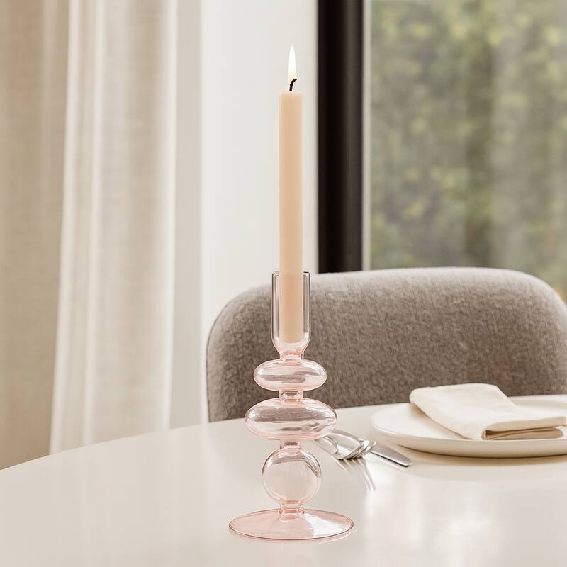 Sculptural Glass Candle Holder with Rounded Accent Base - Modern Tabletop Candle Holder for Any Room