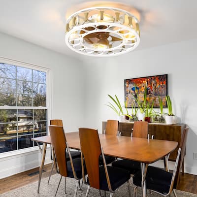 Modern Semi Recessed Ceiling Fan Light with Light and Timer Function, 6 Wind Speeds for Bedroom and Living Room