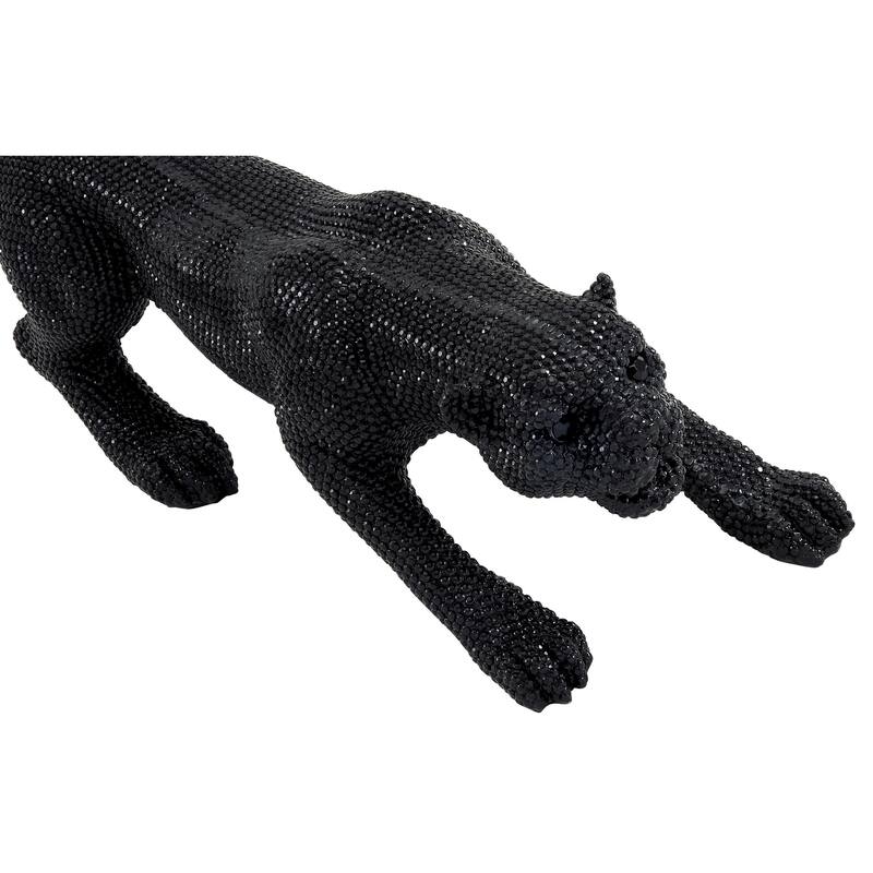 Polystone Leopard Floor Decorative Sculpture with Carved Faceted Diamond Exterior - Silver or Black - Roche River Decor