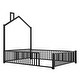 preview thumbnail 11 of 9, Black Full Size Sturdy Metal House Floor Bed with Guardrail, No Included Slats