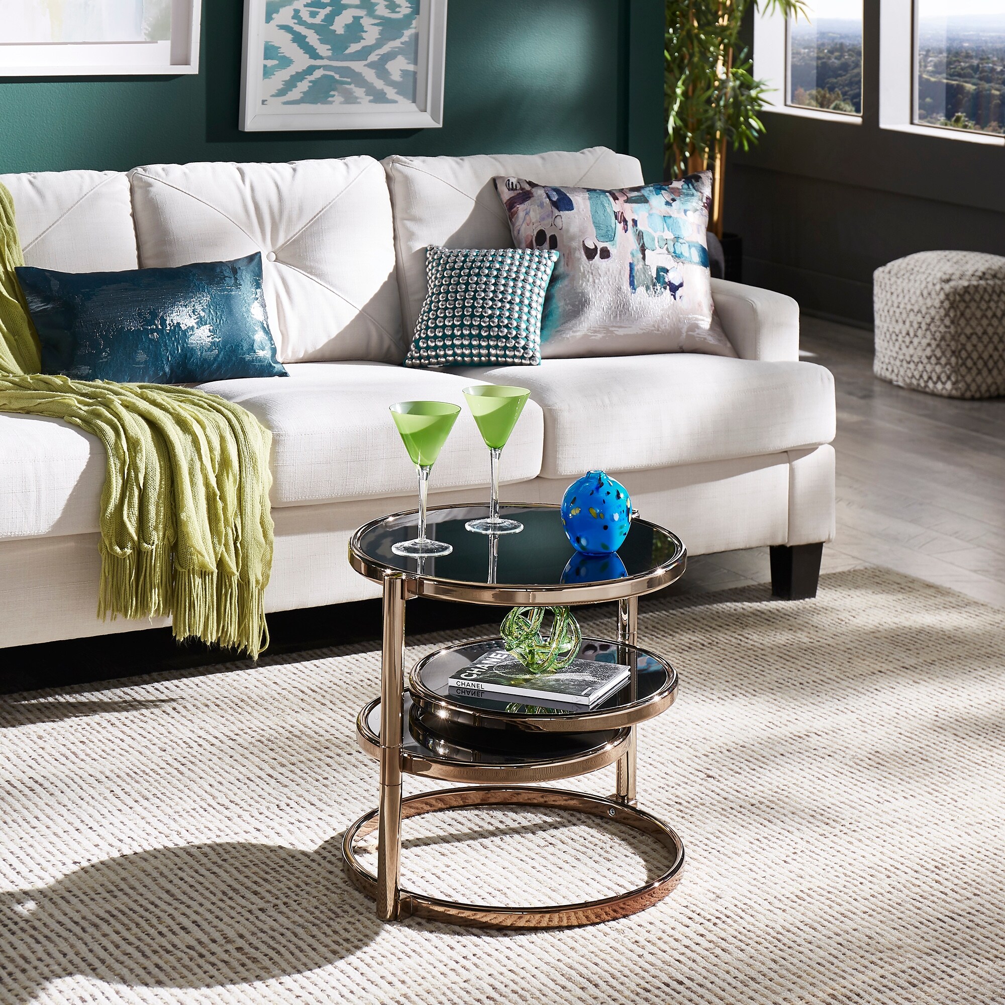 Shop Amity Champagne Gold Nightstand With Black Glass Top By Inspire Q Bold On Sale Overstock 30989484