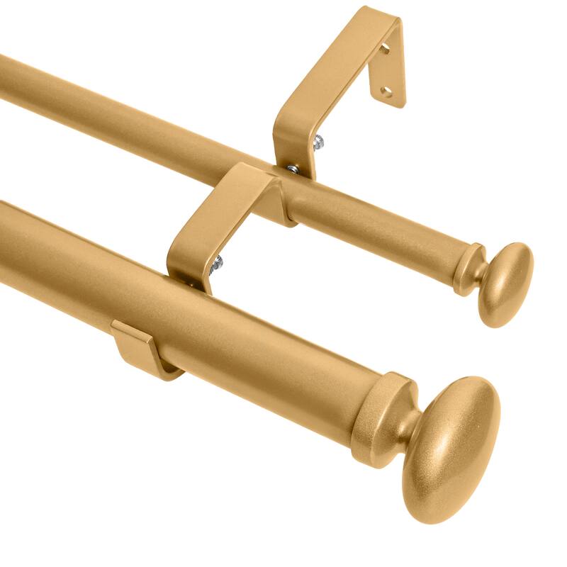 Meriville 1-Inch Diameter Prima Telescoping Double Window Treatment Curtain Rod - Gold - 36"-66"