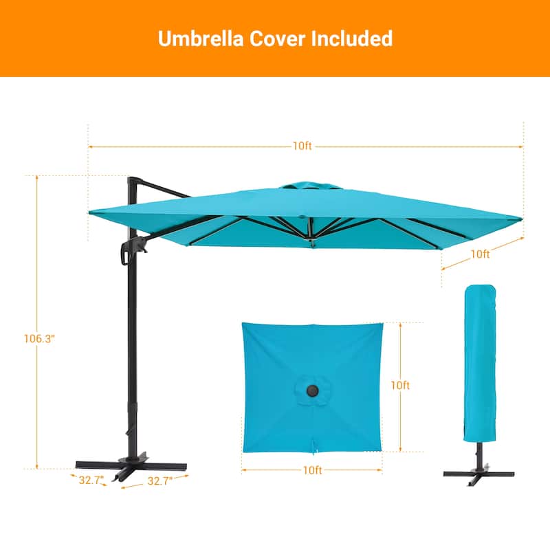 LIVOOSUN 10x10ft Cantilever Patio Offset Hanging Umbrellas