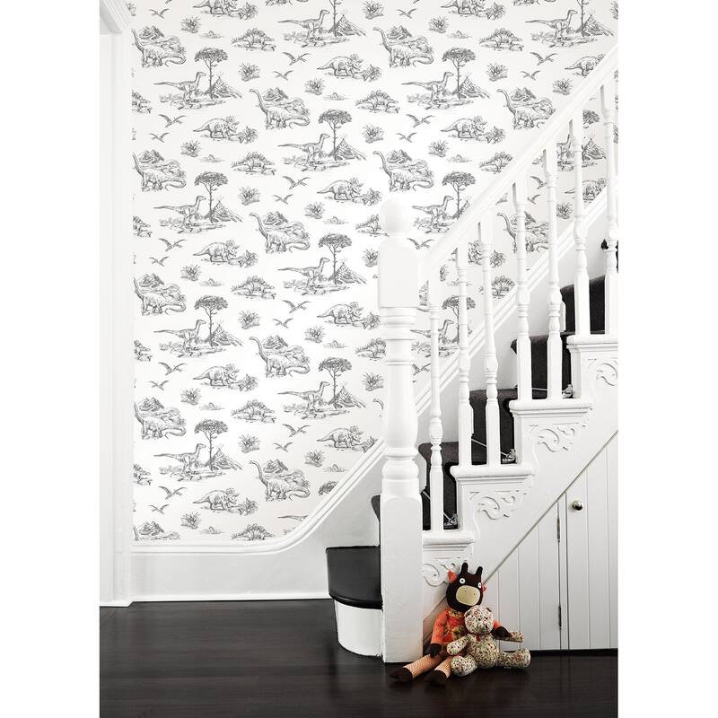 Chesapeake Isolde Charcoal Dinosaurs Wallpaper - 20.9 x 396 x 0.025