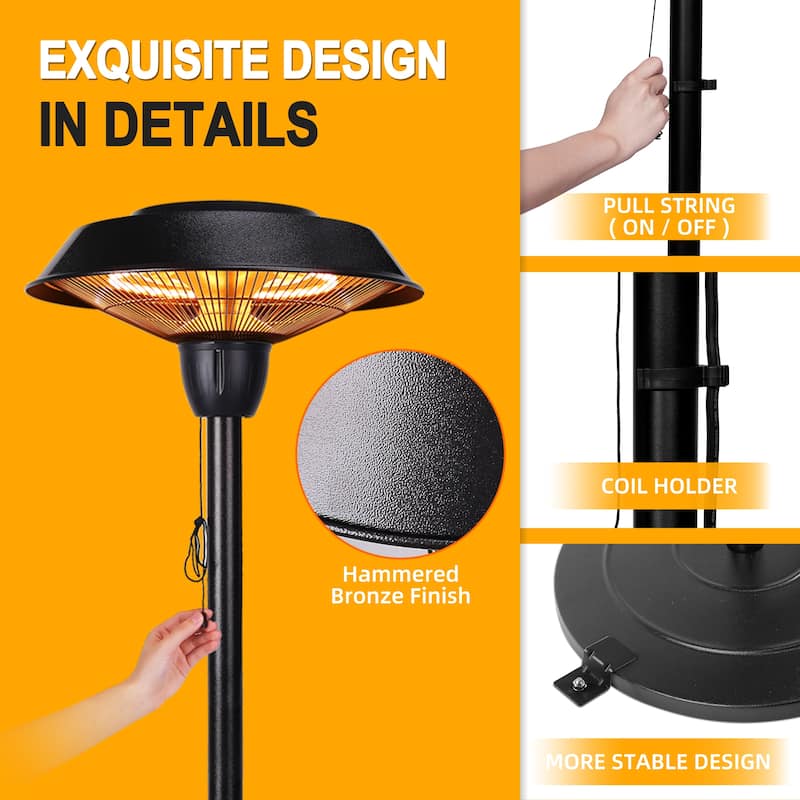 1500W Electric Freestanding Patio Heater, Infrared Heaters, Electric Outdoor Heater 5100 BTU - N/A