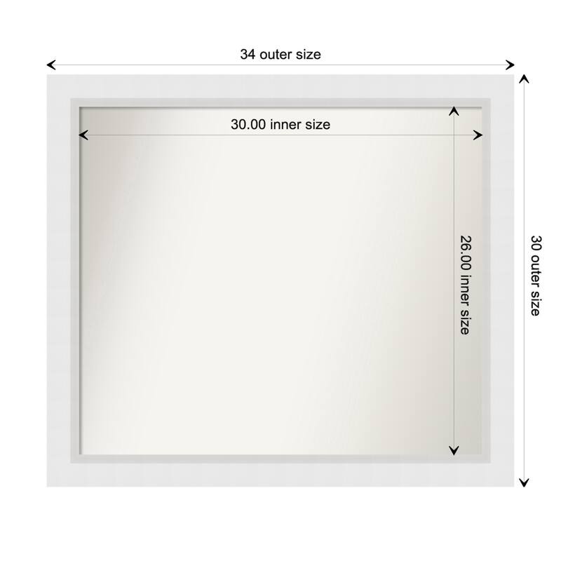 Blanco White Framed Non-Beveled Custom Wall Mirror, Bathroom Vanity Mirror - Outer Size: 34.25 x 30.25