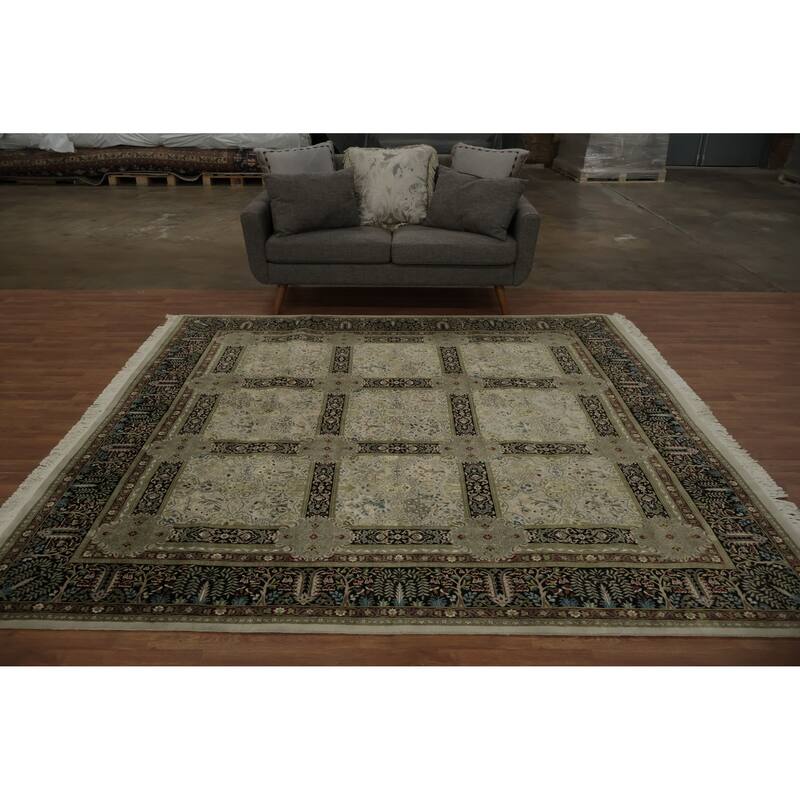 Hand Knotted Oriental 100% Wool Carpet Traditional Floral Beige & Ivories Tabriz Area Rug - 8' 5'' X 8' 1''