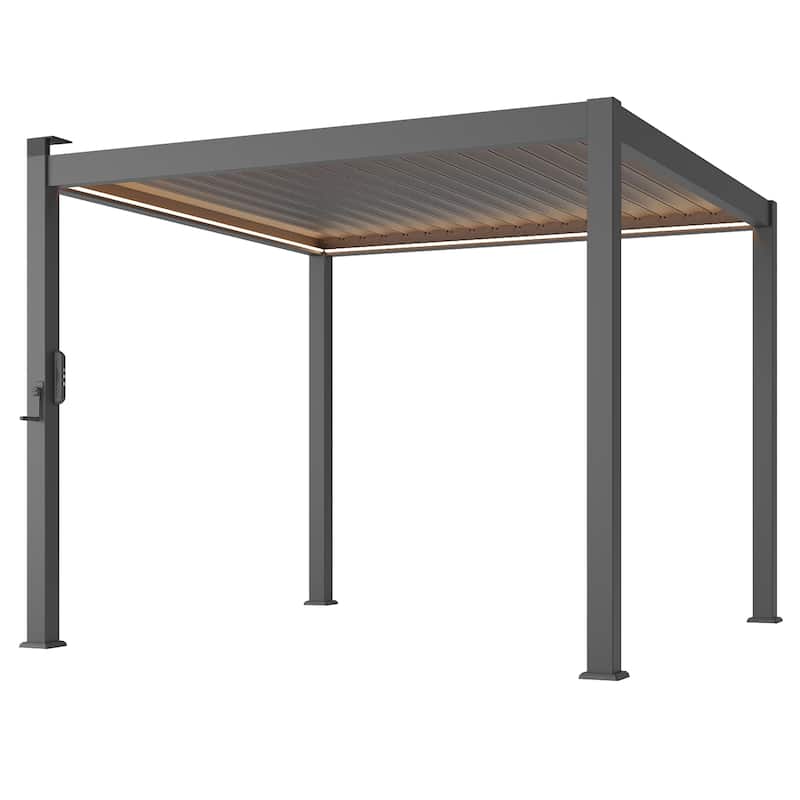 BONOSUKI Solar LED Louvered Pergola with Aluminum Frame for Modern Patio Living