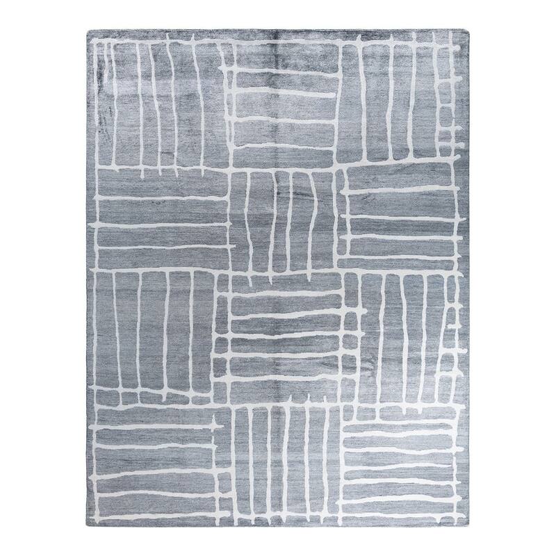 Modern One-of-a-Kind Hand-Knotted Area Rug - Gray, 9' 0" x 11' 10" - 9' 0" x 11' 10"