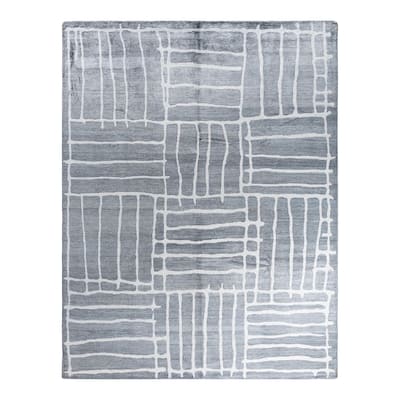 Modern One-of-a-Kind Hand-Knotted Area Rug - Gray, 9' 0" x 11' 10" - 9' 0" x 11' 10"