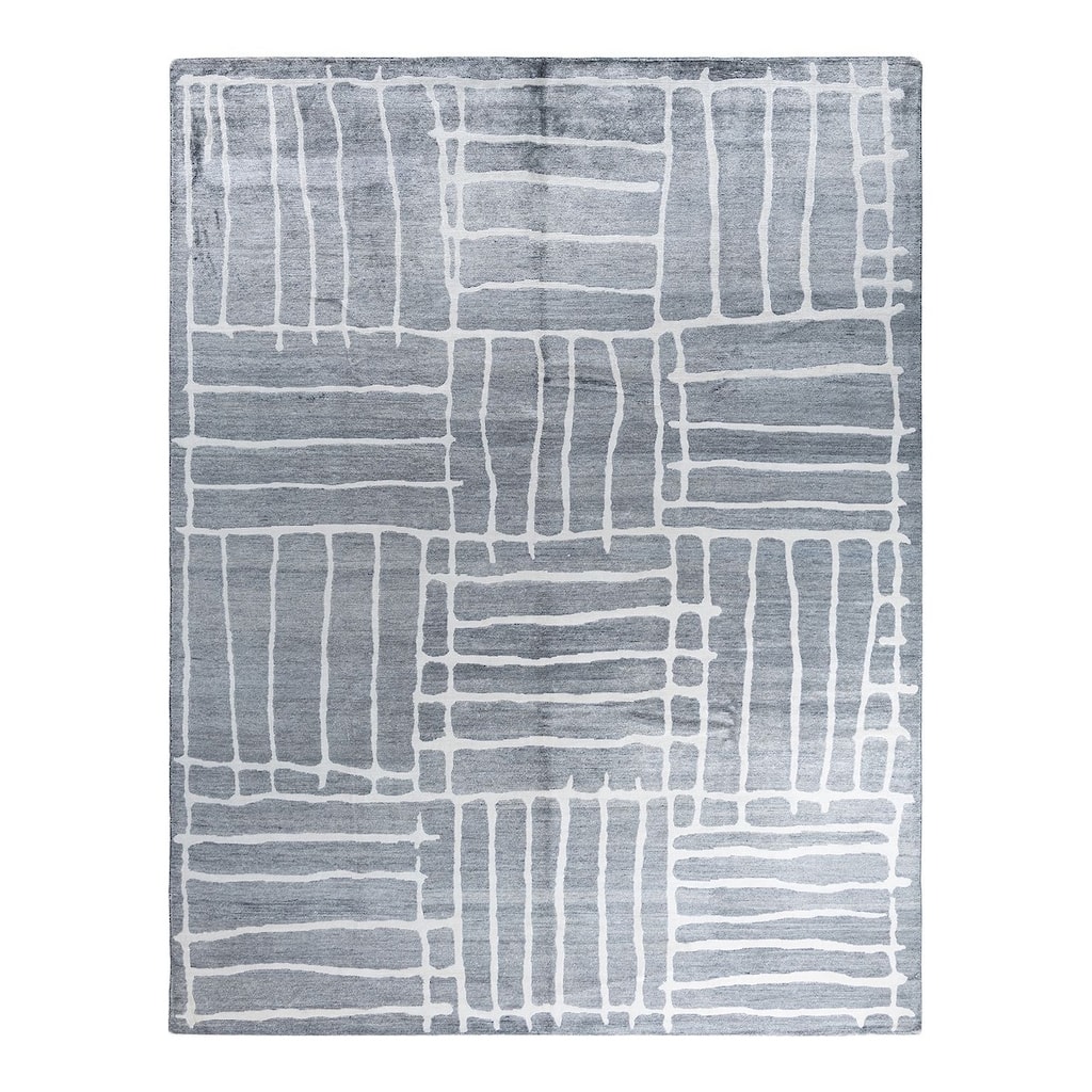 Modern One-of-a-Kind Hand-Knotted Area Rug - Gray, 9' 0" x 11' 10" - 9' 0" x 11' 10"