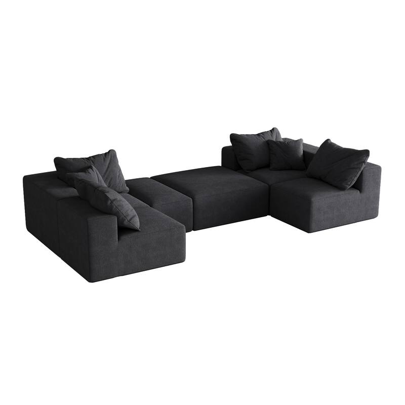 Upholstered Sectional Boneless Couch Set,Modular 132" L Shaped Sectional With 6 Pillows,Free Combination Sofa Couch