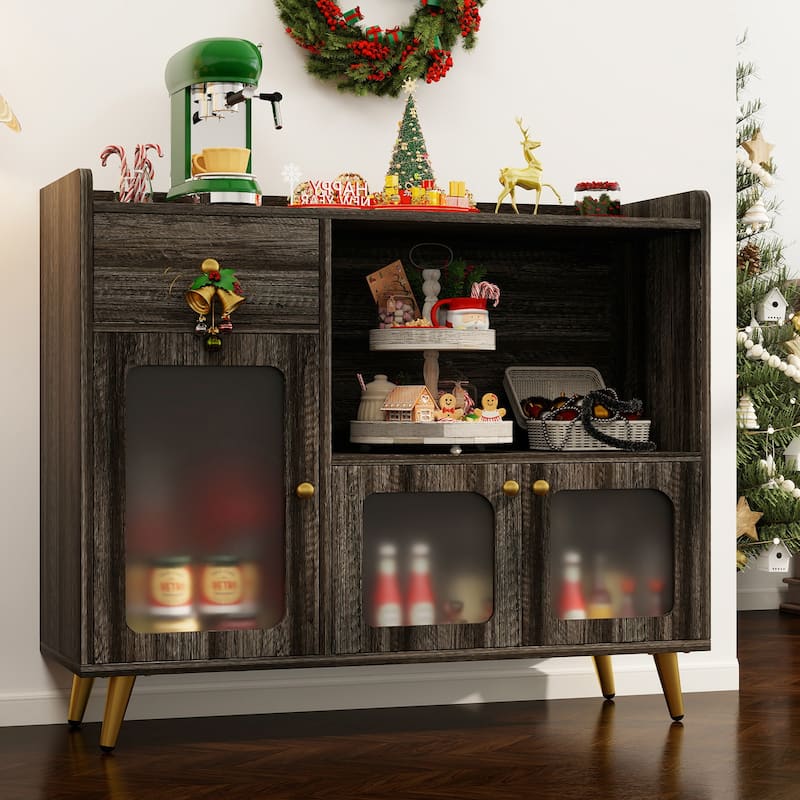 Sideboard Buffet Cabinets with Acrylic Door, Kitchen Storage Cabinets, Wood Coffee Bar Tables - Grey Oak