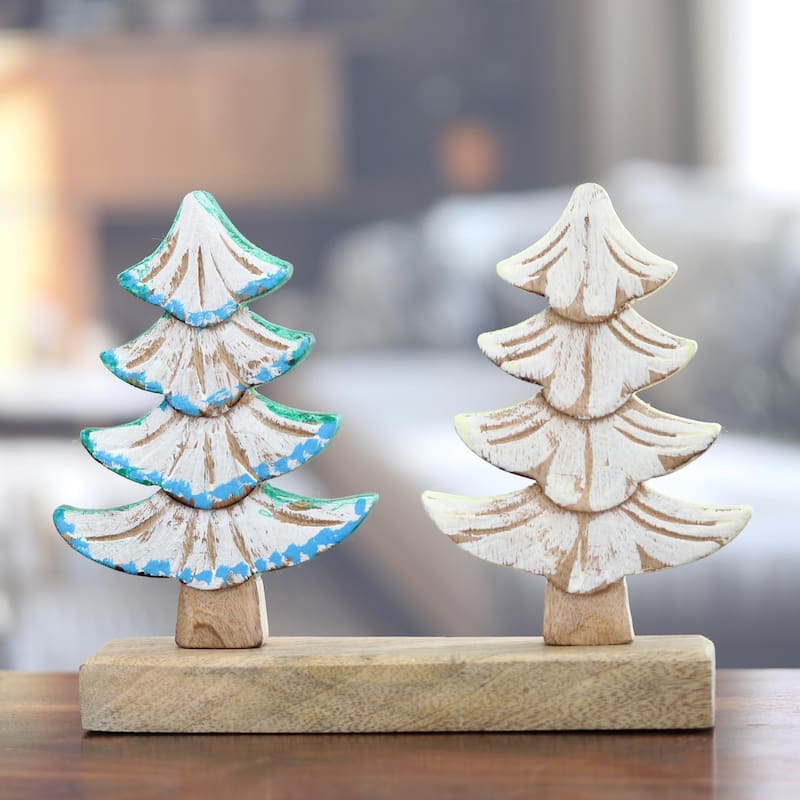 Novica Handmade Snowy Forest Wood Sculpture