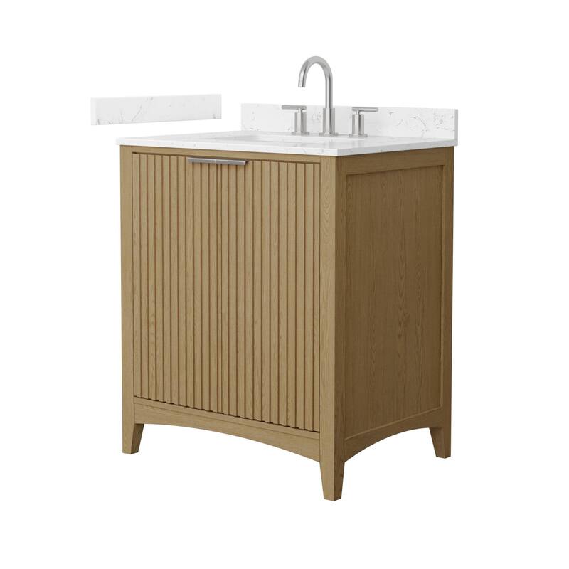 Wyndham Collection WCF9191-30S-VCA-US3MXX Palmilla 30" Free Standing - Natural Oak / Carrara Cultured Marble Top /