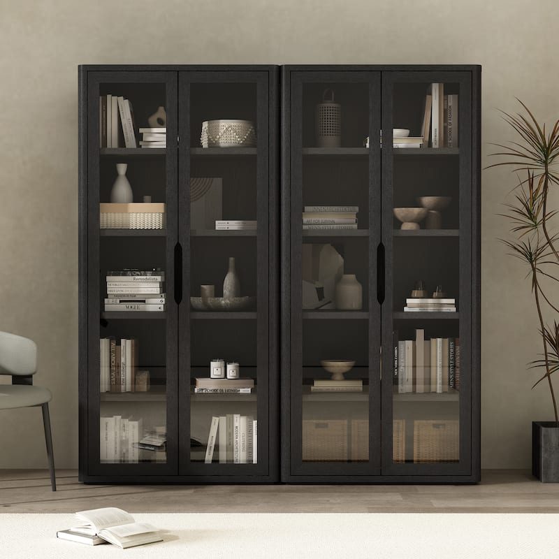 Manhattan Comfort Rivington Modern 38 In Bookcase Cabinet - Black - Set of 2
