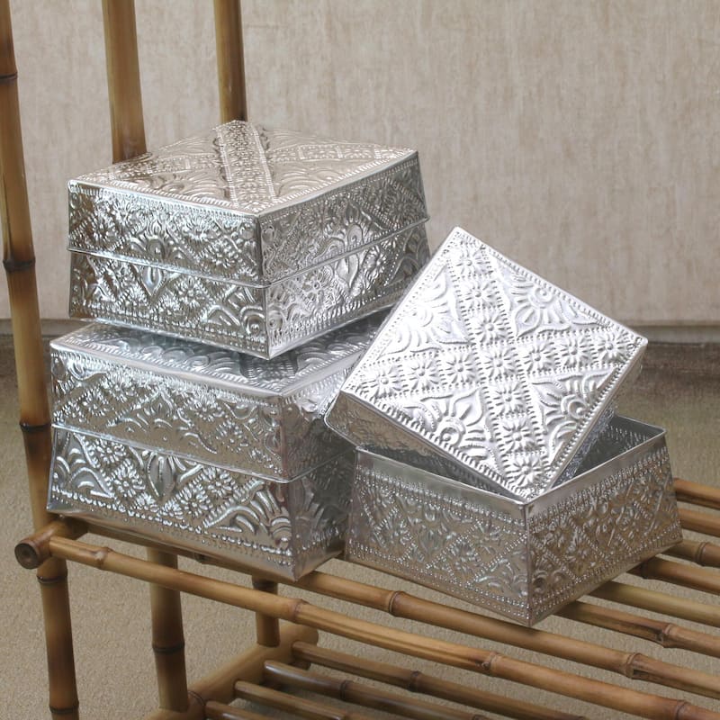 Novica Handmade Lempuyang Sunset In Large Decorative Aluminum Boxes (Set Of 3)