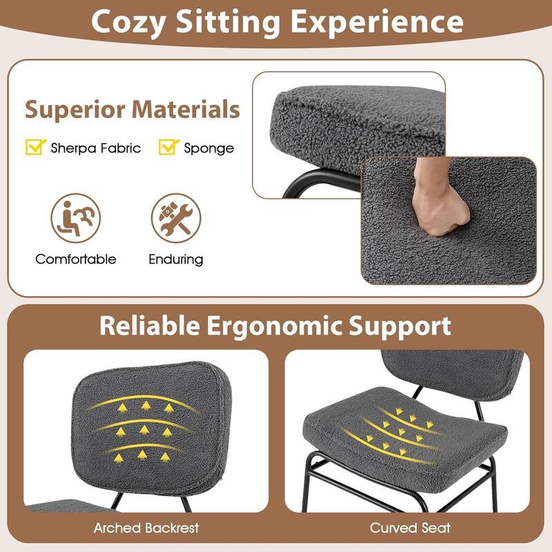 Modern Armless Accent Chair Sherpa Reading Chair w/ Metal Frame