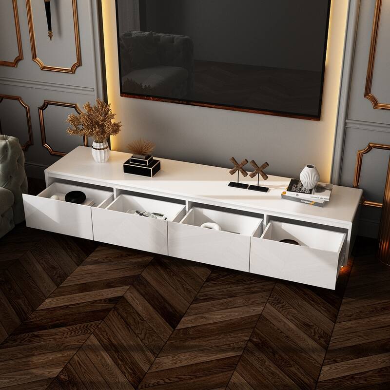 Luminous Elegance High Gloss Entertainment Center with LED Ambiance