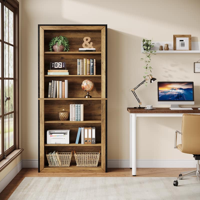 74'' 7 Tiers Narrow Tall Bookcase Wood Open Display Floor Bookshelf