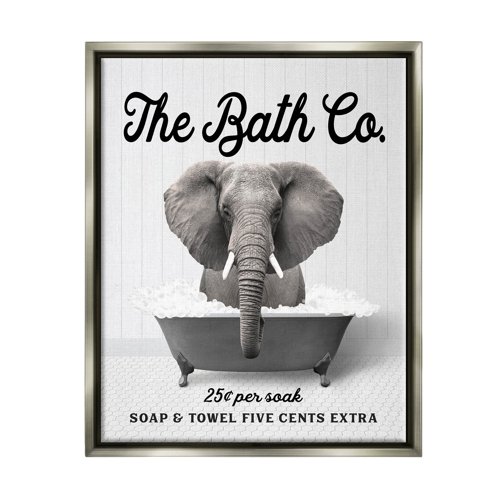 Stupell Vintage Bathtub Elephant Framed Floater Canvas Wall Art Design by Lettered and Lined