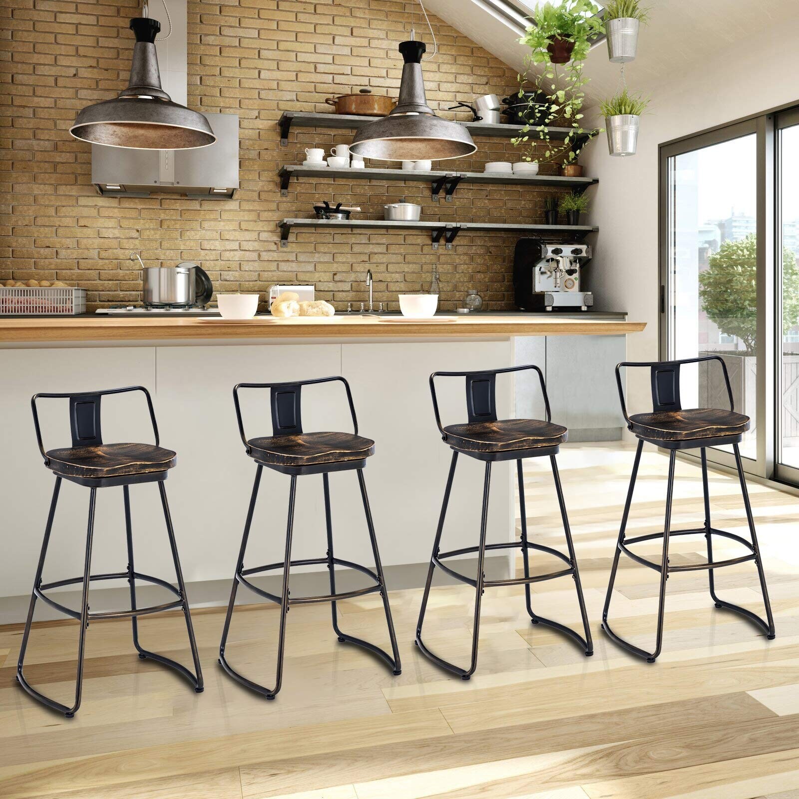 Swivel Bar Stools Set of 2 Metal Counter Height Barstools with