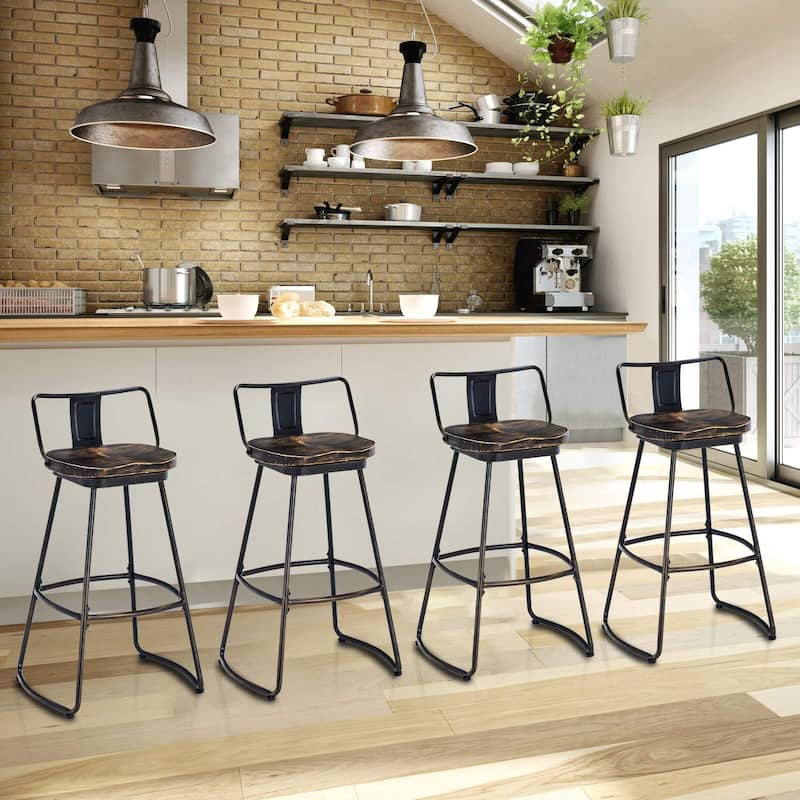 Swivel Bar Stools Set of 2 Metal Counter Height Barstools with Wooden Seat Low Back Industrial Bar Chairs