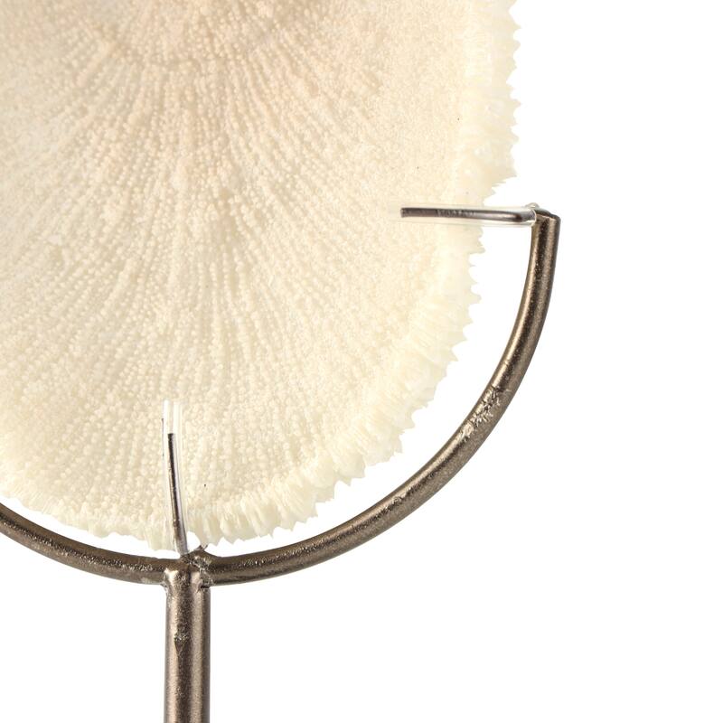Cream Polystone Abstract Textured Coral Decorative Sculpture with Gray Stand and Acrylic Base
