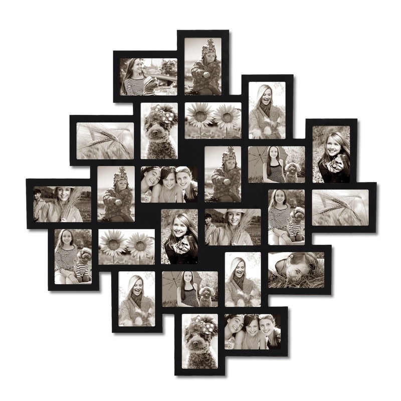 Adeco 24-Opening Black Wood Wall Hanging Collage Clustered Photo Frame, 4 by 6