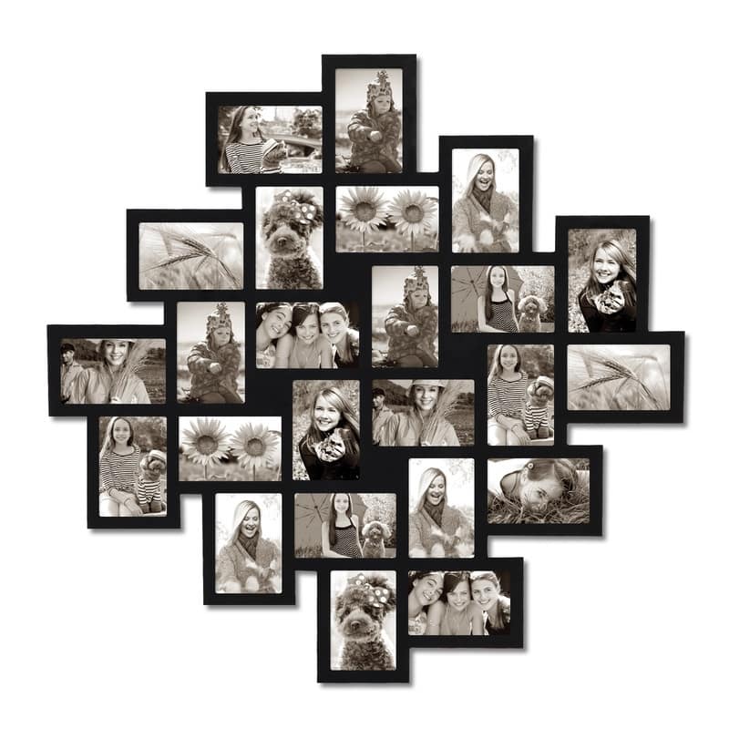 ADECO 24pcs Photo Frame Opening Black Wood Wall Hanging Collage Clustered