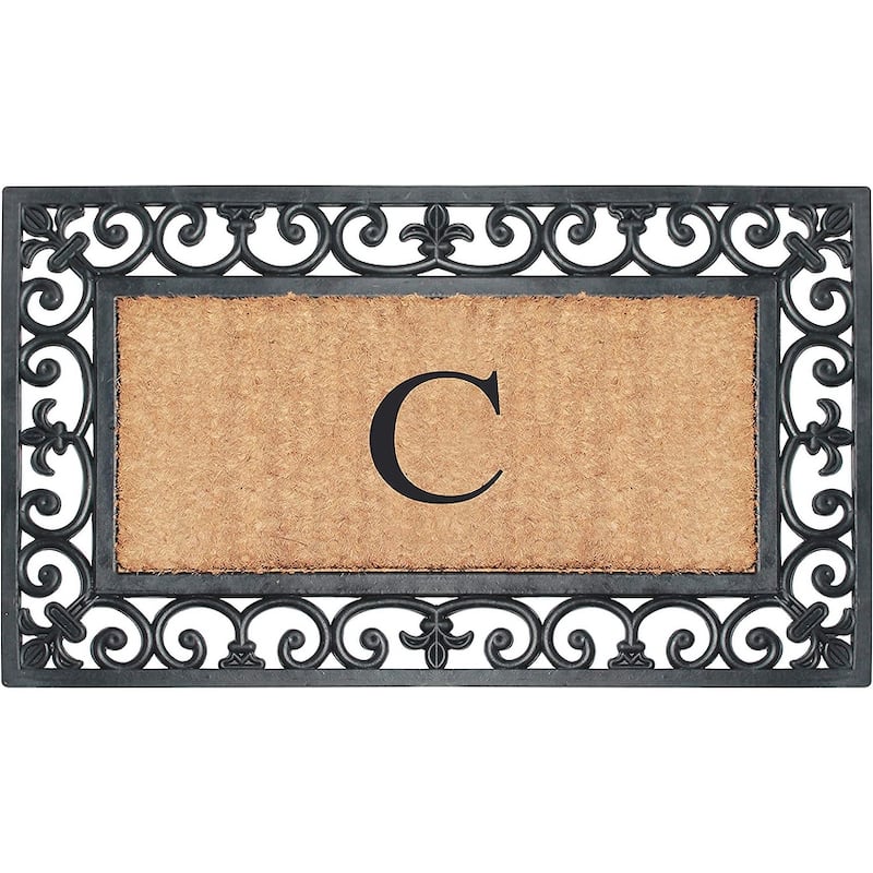 A1HC Rubber and Coir Paisley Border Monogrammed Outdoor Doormat Black, 18"X30" - C
