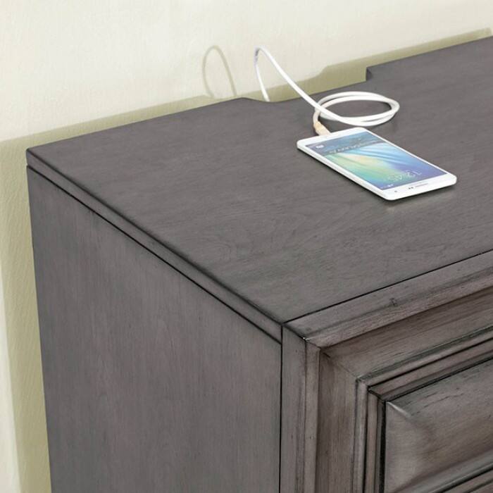 Solid wood 1pc Nightstand Nickel Round Knob Transitional Style 3-Drawers Nightstand w Under Nightlight