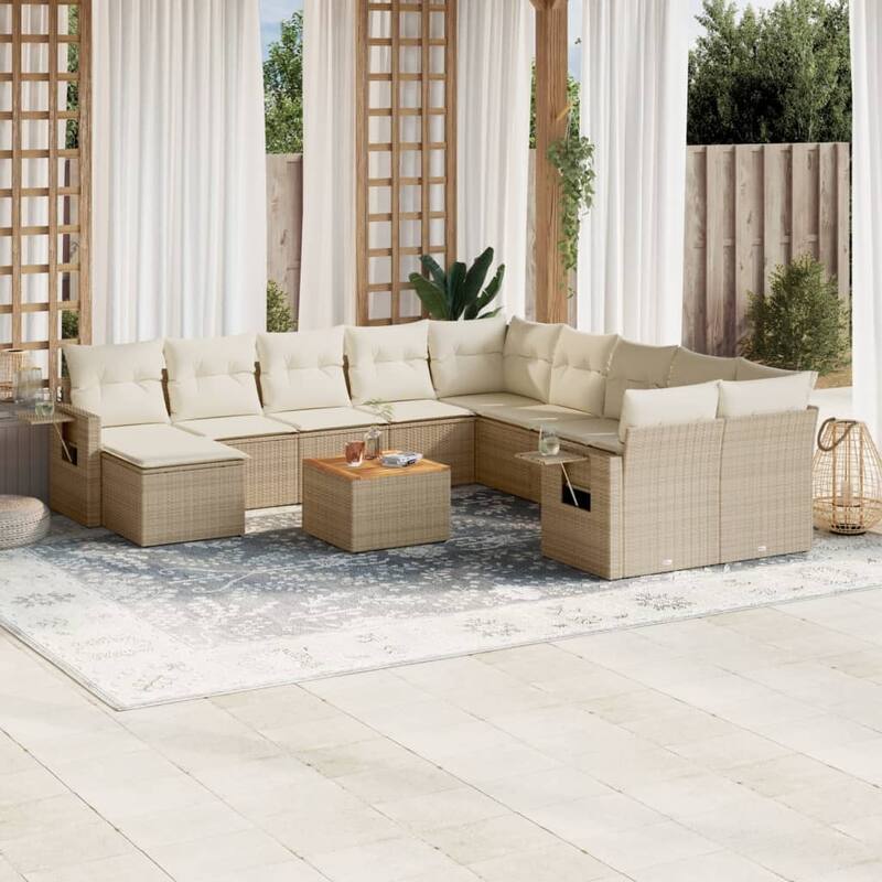 vidaXL Garden Sofa Set Poly Rattan Large Modular Garden Sofa Set - Beige and Cream - 24.4 x 24.4 x 27.2 in (W x L x H)