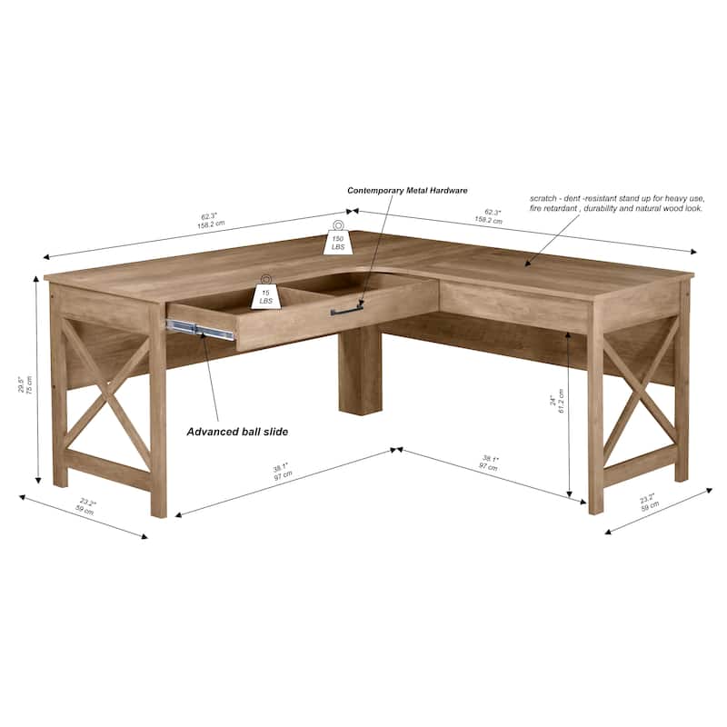 Saint Birch Alaska Modern Farmhouse L-Shaped Desk with Drawer