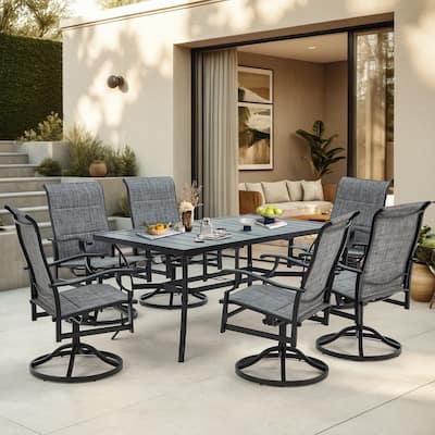 Erommy Outdoor Patio Dining Set with Swivel Rocker Chairs, Metal Table with Umbrella Hole, Patio furniture for Backyard