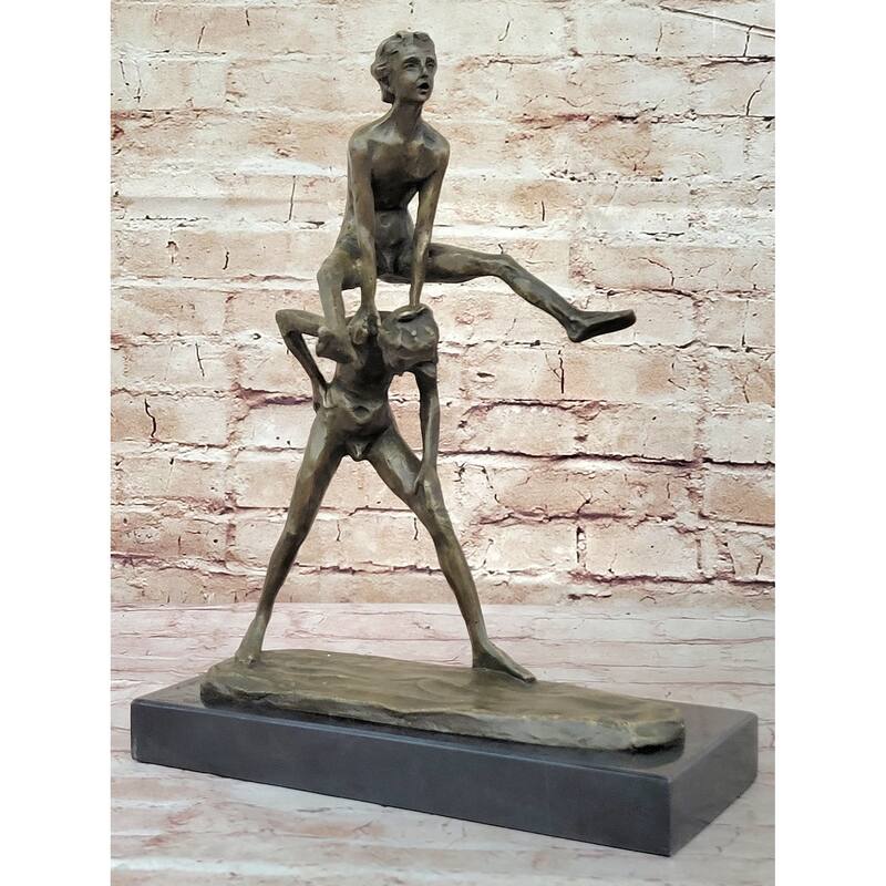 Kids Children Playing Leapfrog Bronze Statue Sculpture Figure Miniature 15.5 Inches X 11.5 Inches