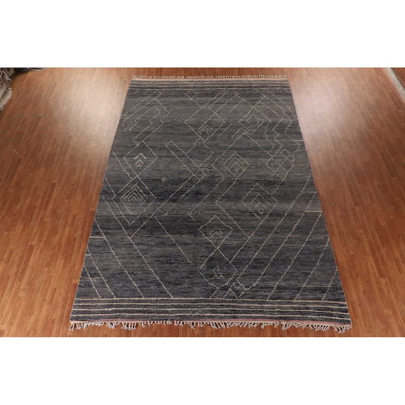 Geometric Moroccan Large Oriental Area Rug Hand-Knotted Wool Carpet - 9'11" x 14'8"