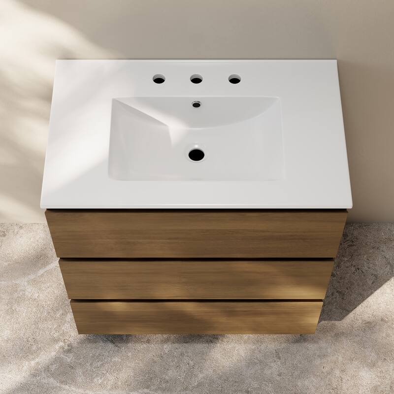 Liberte 30" Freestanding Bathroom Vanity In Brown Oak With 3-Hole Widespread Sink Top - 30