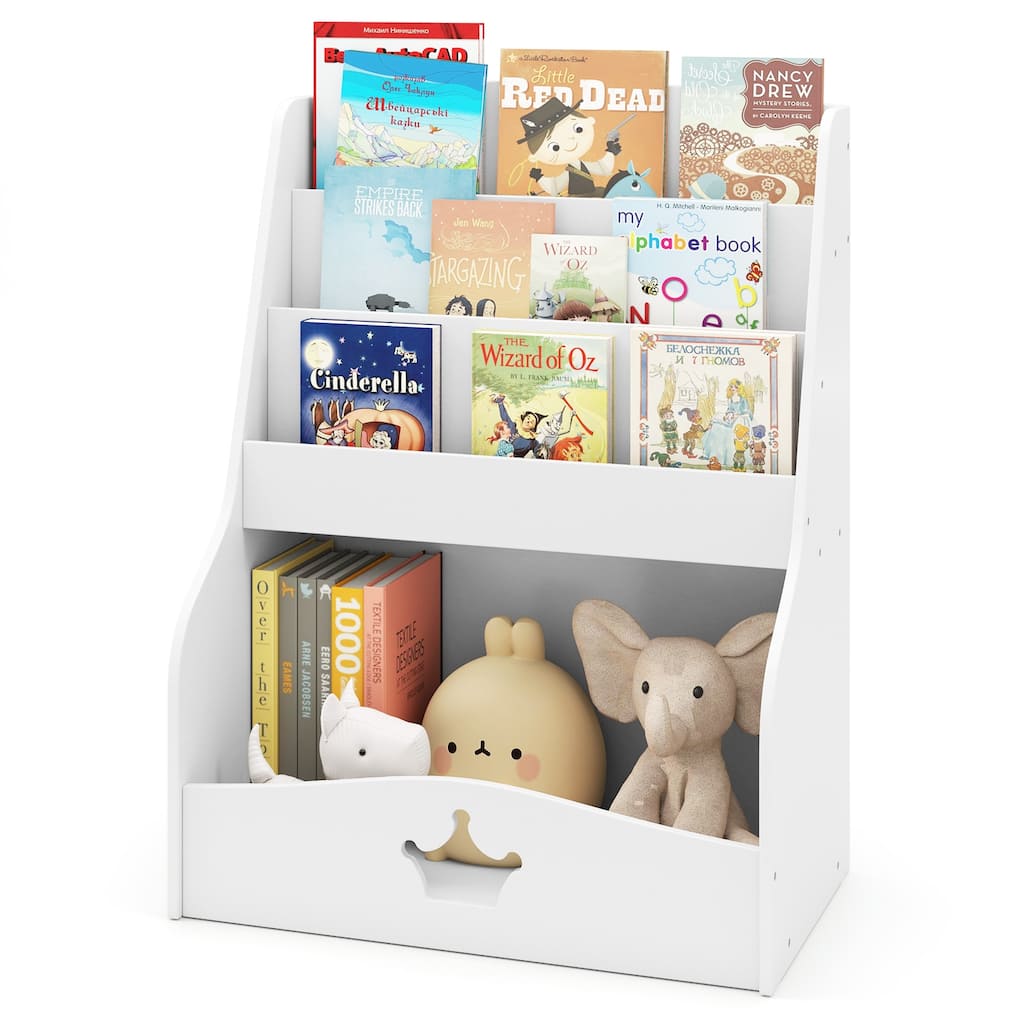 Gymax Kids Bookshelf 4-Tier Wooden Bookcase Toy Storage Organizer