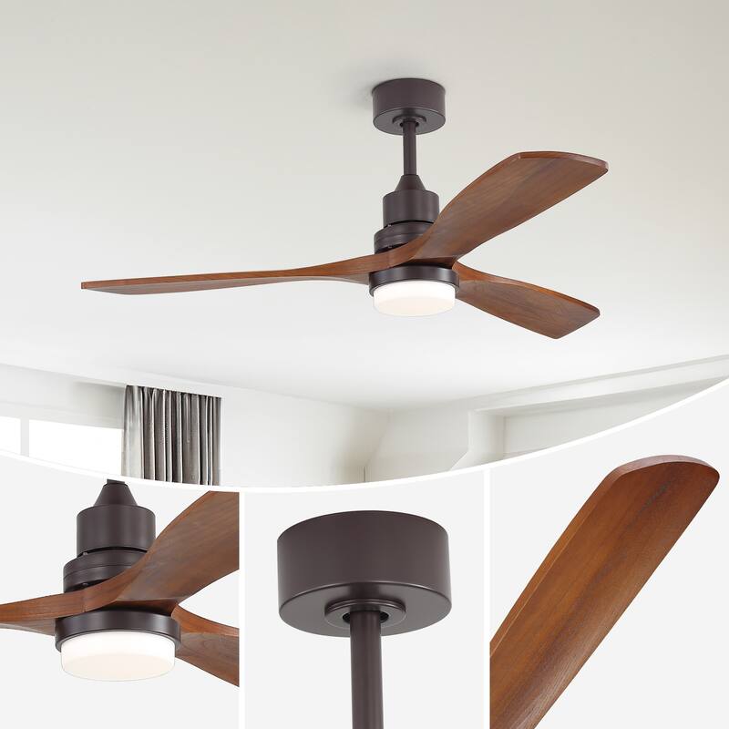 Sofucor 42“/52"/60"/48" Noiseless Walnut Wood Ceiling Fan with Remote Control, Integrated Light Optional