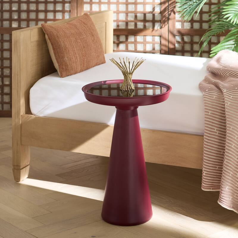 SAFAVIEH Home Hikuma Accent Table - 16"W x 16"D x 23"H - Black/Bordeaux