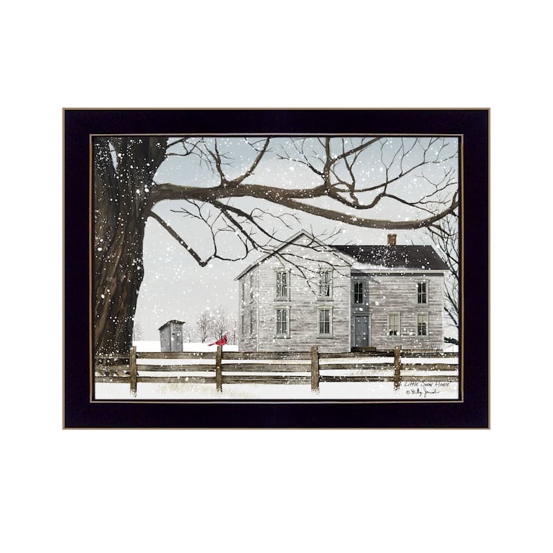 TrendyDecor4U Farmhouse "A Little Snow House" Framed Print Wall Art by Billy Jacobs - Winter Color - 14 x 18 - Black