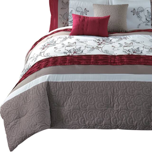 8 Piece King Polyester Comforter Set with Floral Print, Multicolor