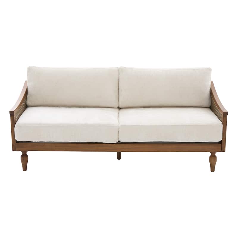 Christopher Knight Home - Riverton Mid-Century Upholstered Loveseat Sofa with Rattan Armrests
