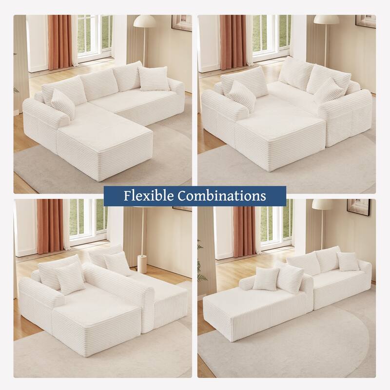 Full-Compression Corduroy Modular Sectional with Armrests & 2 Throw Pillows