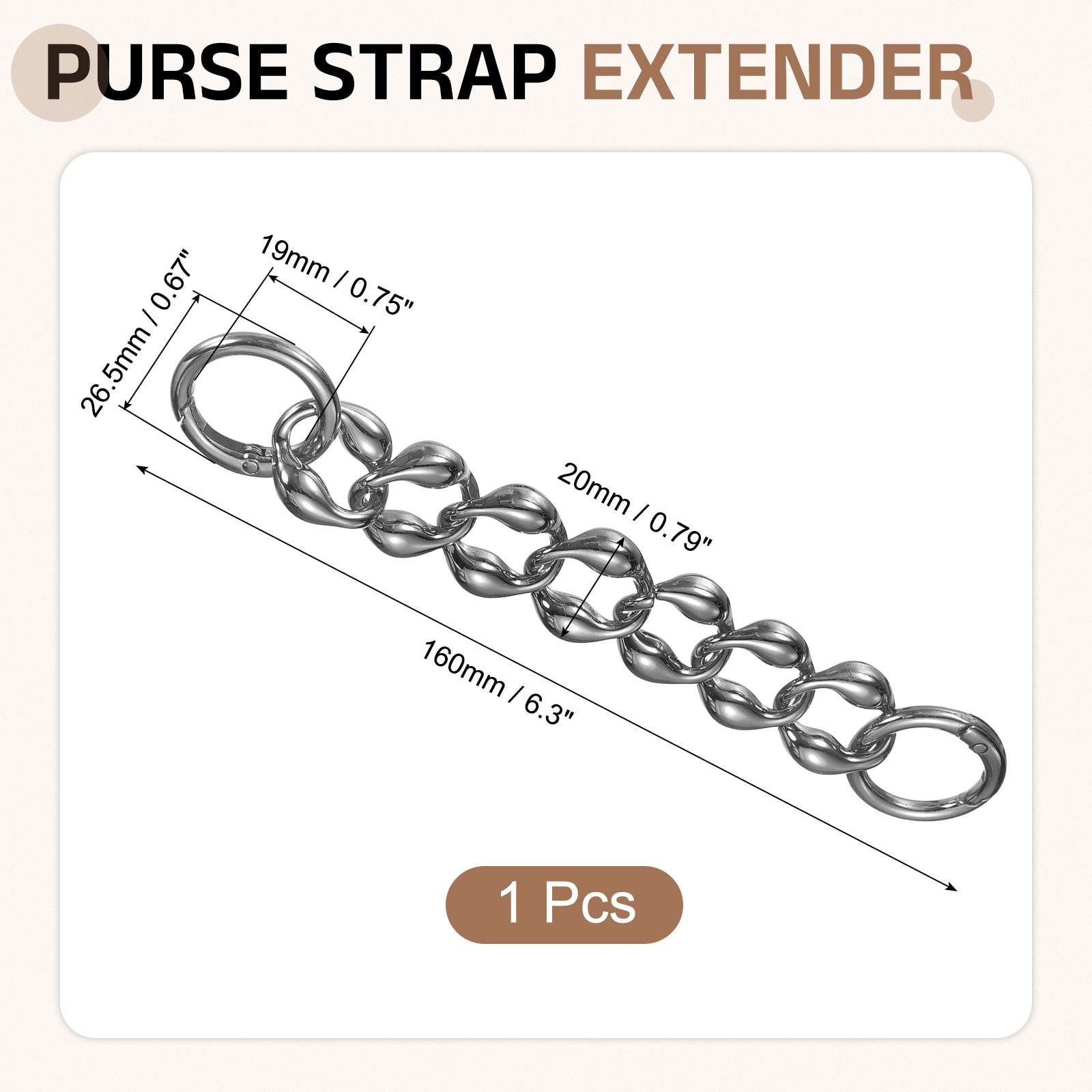 Purse Strap Extender, Metal Bag Replacement Handbag Chain with Buckle for Purse Handbags
