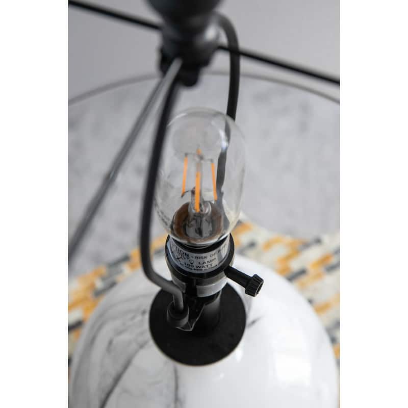 14x14x23" White And Grey Glass Table Lamp